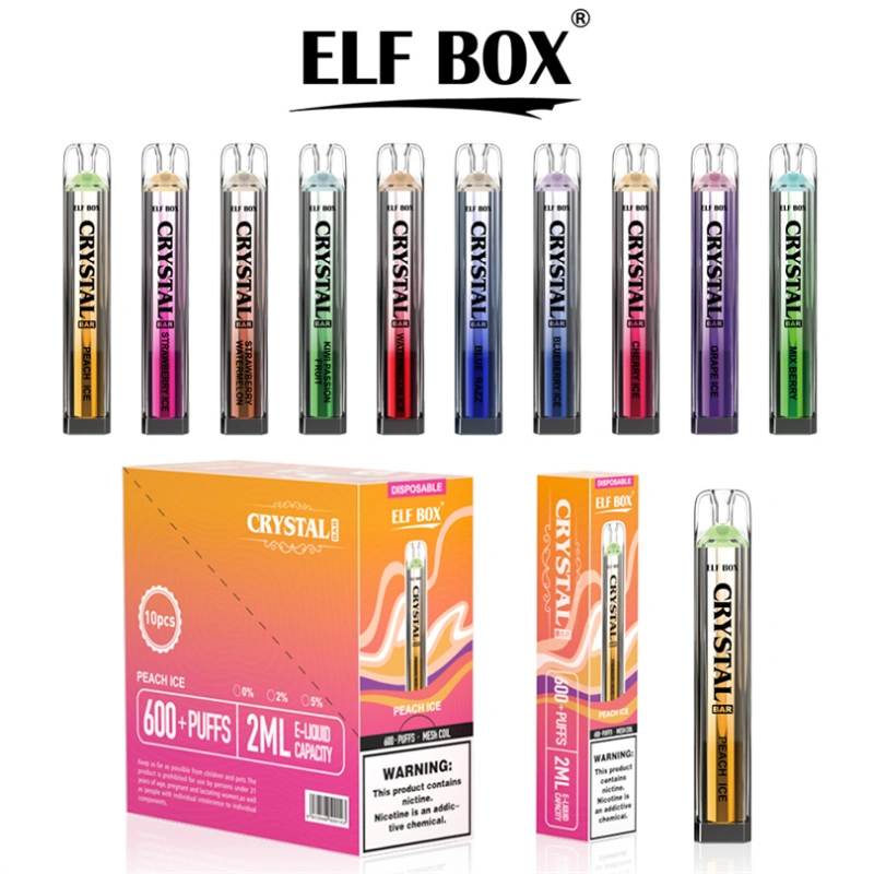 Elf Box Crystal Bar 600 Puffs Wholesale Disposable Vape Pen Electronic Cigarette 2ML Pod Crystal Puff 600 500mah Battery Vaper