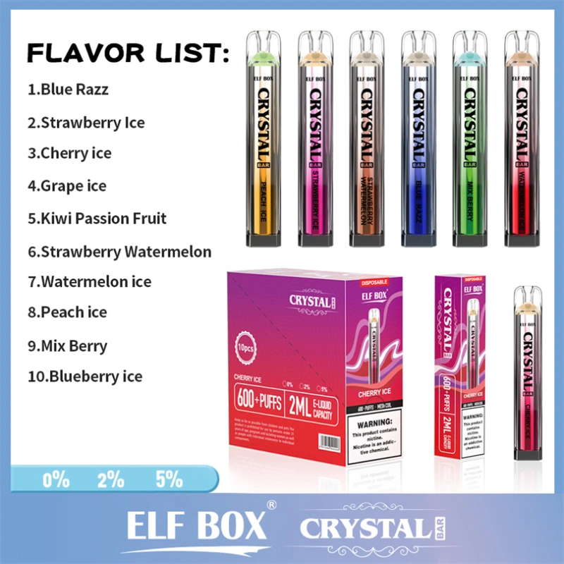 Elf Box Crystal Bar 600 Puffs Wholesale Disposable Vape Pen Electronic Cigarette 2ML Pod Crystal Puff 600 500mah Battery Vaper