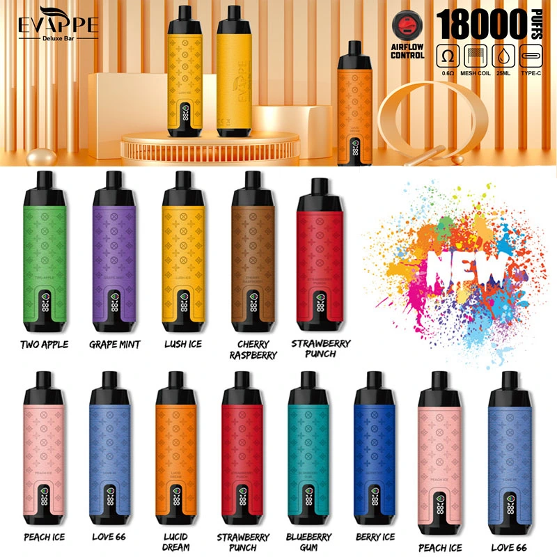 Aivono Evappe Deluxe Bar 18000 Puffs LED Screen Wholesale Disposable Vape Pen Electronic Cigarette Puff 18k DTL Adjustable Airflow Lung Suction