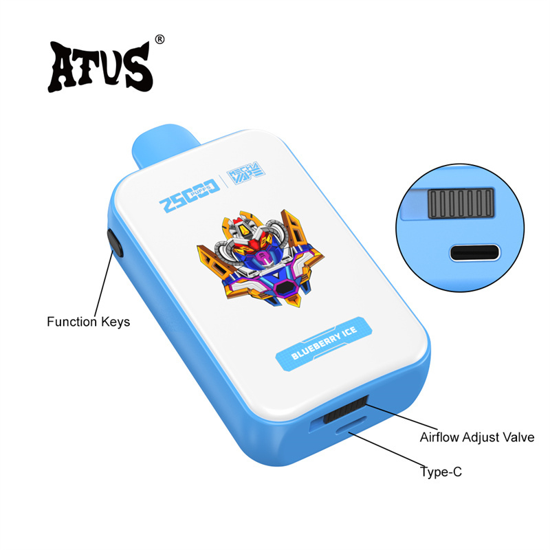 ATVS 25000 Puffs Smart Full Screen Wholesale Disposable Vape Pen Electronic Cigarette Adjustable Airflow 28ML Dual Mesh Coil Pod Puff 25k 1000mah Battery Vaper