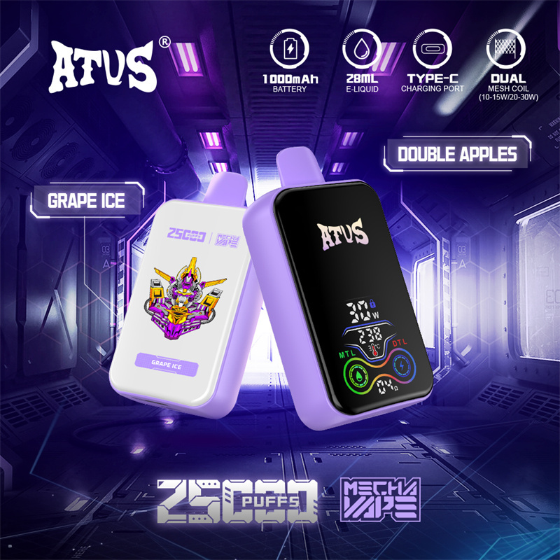 ATVS 25000 Puffs Smart Full Screen Wholesale Disposable Vape Pen Electronic Cigarette Adjustable Airflow 28ML Dual Mesh Coil Pod Puff 25k 1000mah Battery Vaper