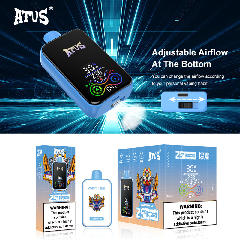 ATVS 25000 Puffs Smart Full Screen Wholesale Disposable Vape Pen Electronic Cigarette Adjustable Airflow 28ML Dual Mesh Coil Pod Puff 25k 1000mah Battery Vaper