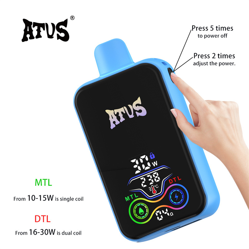 ATVS 25000 Puffs Smart Full Screen Wholesale Disposable Vape Pen Electronic Cigarette Adjustable Airflow 28ML Dual Mesh Coil Pod Puff 25k 1000mah Battery Vaper