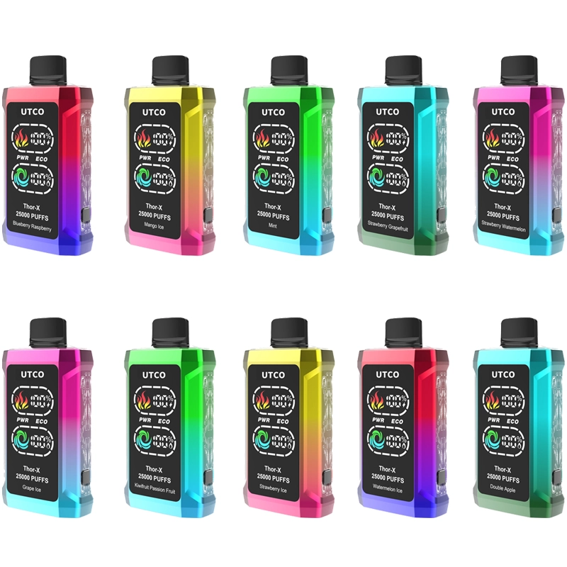 UTCO Thor-X 25000 Puffs Smart Screen Wholesale Vape Disposable E Cigarettes 25ml Refillable Pod 550mah Rechargeable 0% 2% 3% 5% Puff 25k Vaper Minimum Order 100pcs