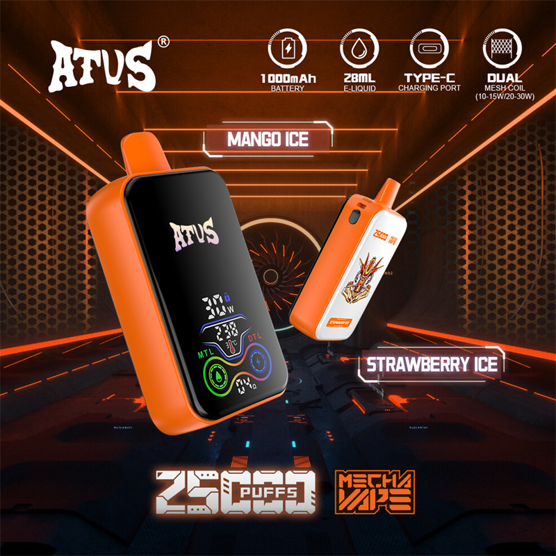 ATVS 25000 Puffs Smart Full Screen Wholesale Disposable Vape Pen Electronic Cigarette Adjustable Airflow 28ML Dual Mesh Coil Pod Puff 25k 1000mah Battery Vaper