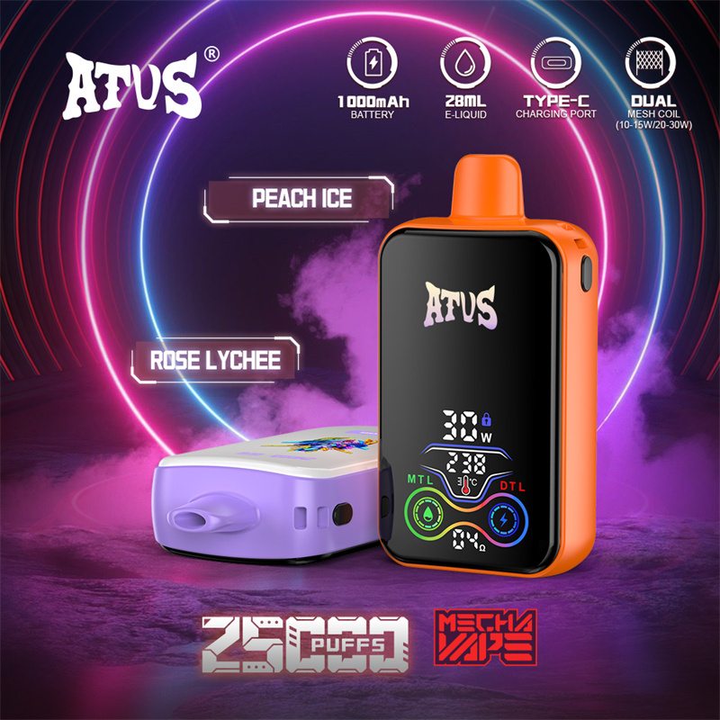 ATVS 25000 Puffs Smart Full Screen Wholesale Disposable Vape Pen Electronic Cigarette Adjustable Airflow 28ML Dual Mesh Coil Pod Puff 25k 1000mah Battery Vaper