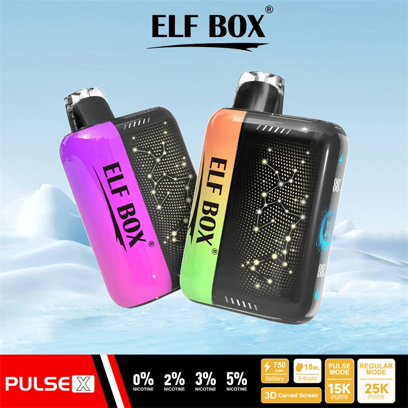 ELF BOX Pulse X 15000 25000 Puffs Disposable E Cigarettes Double Mode Dual Mesh Coil LED Display 0% 2% 3% 5% 18ml Prefilled Pod 650mah Rechargeable Battery Puff 15k 25k Pen