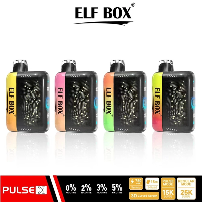 ELF BOX Pulse X 15000 25000 Puffs Disposable E Cigarettes Double Mode Dual Mesh Coil LED Display 0% 2% 3% 5% 18ml Prefilled Pod 650mah Rechargeable Battery Puff 15k 25k Pen