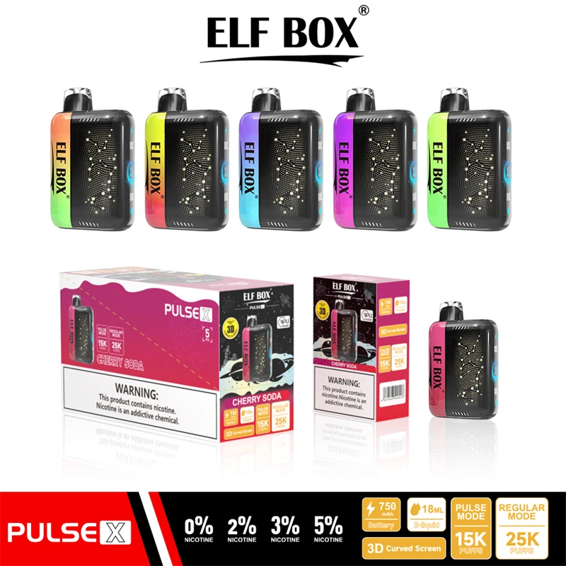 ELF BOX Pulse X 15000 25000 Puffs Disposable E Cigarettes Double Mode Dual Mesh Coil LED Display 0% 2% 3% 5% 18ml Prefilled Pod 650mah Rechargeable Battery Puff 15k 25k Pen