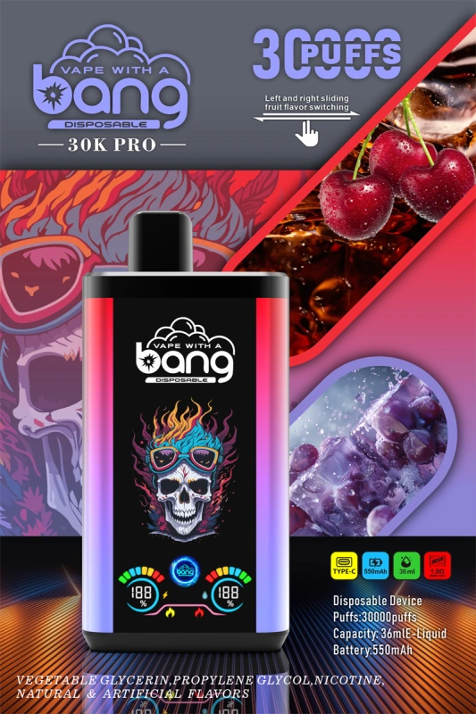 Bang 30000 Puffs Pro Big Screen Double Flavors Wholesale Vape Disposable Electronic Cigarette 550mah Rechargeable 1.0ohm Mesh Coil 36ml Pod Pen