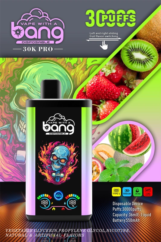 Bang 30000 Puffs Pro Big Screen Double Flavors Wholesale Vape Disposable Electronic Cigarette 550mah Rechargeable 1.0ohm Mesh Coil 36ml Pod Pen