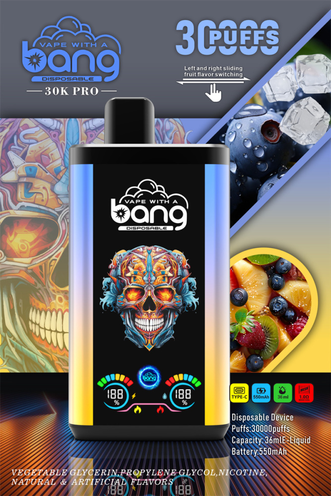 Bang 30000 Puffs Pro Big Screen Double Flavors Wholesale Vape Disposable Electronic Cigarette 550mah Rechargeable 1.0ohm Mesh Coil 36ml Pod Pen