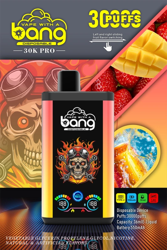 Bang 30000 Puffs Pro Big Screen Double Flavors Wholesale Vape Disposable Electronic Cigarette 550mah Rechargeable 1.0ohm Mesh Coil 36ml Pod Pen