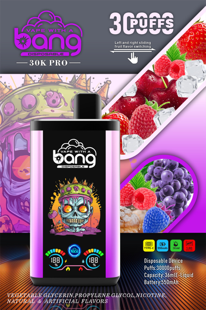 Bang 30000 Puffs Big Screen Double Flavors Wholesale Vape Disposable Electronic Cigarette 550mah Rechargeable 1.0ohm Mesh Coil 36ml Pod Pen