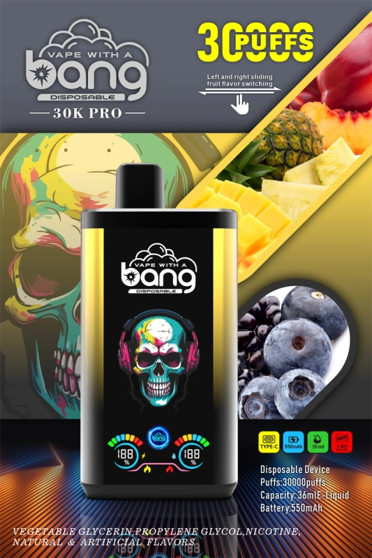 Bang 30000 Puffs Pro Big Screen Double Flavors Wholesale Vape Disposable Electronic Cigarette 550mah Rechargeable 1.0ohm Mesh Coil 36ml Pod Pen