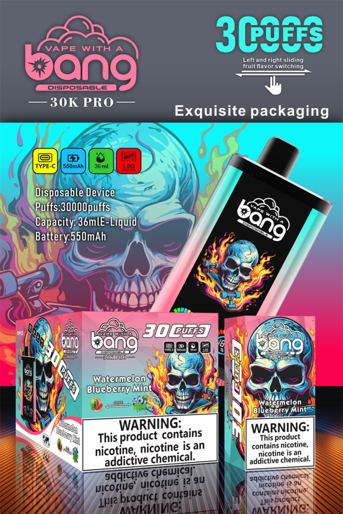 Bang 30000 Puffs Pro Big Screen Double Flavors Wholesale Vape Disposable Electronic Cigarette 550mah Rechargeable 1.0ohm Mesh Coil 36ml Pod Pen