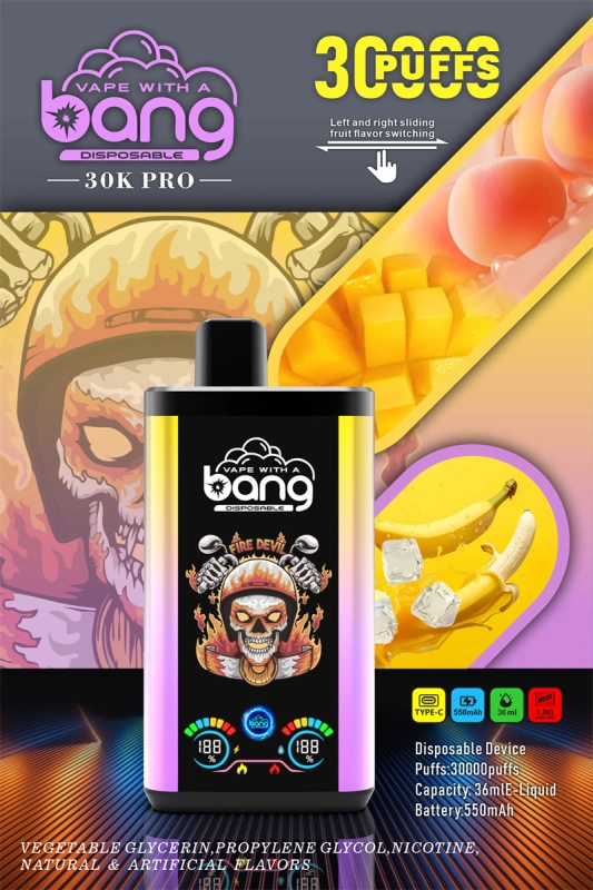 Bang 30000 Puffs Pro Big Screen Double Flavors Wholesale Vape Disposable Electronic Cigarette 550mah Rechargeable 1.0ohm Mesh Coil 36ml Pod Pen