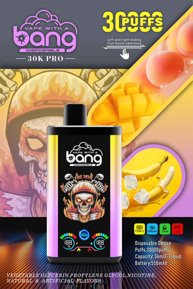 Bang 30000 Puffs Pro Big Screen Double Flavors Wholesale Vape Disposable Electronic Cigarette 550mah Rechargeable 1.0ohm Mesh Coil 36ml Pod Pen