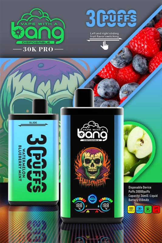Bang 30000 Puffs Pro Big Screen Double Flavors Wholesale Vape Disposable Electronic Cigarette 550mah Rechargeable 1.0ohm Mesh Coil 36ml Pod Pen