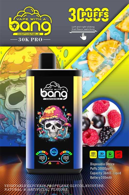 Bang 30000 Puffs Pro Big Screen Double Flavors Wholesale Vape Disposable Electronic Cigarette 550mah Rechargeable 1.0ohm Mesh Coil 36ml Pod Pen