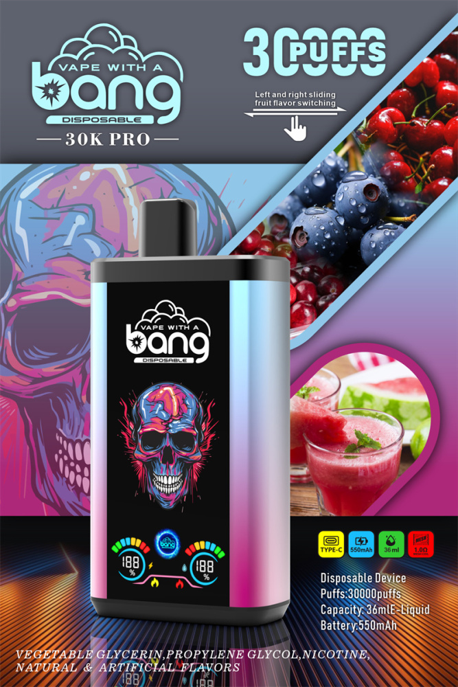 Bang 30000 Puffs Pro Big Screen Double Flavors Wholesale Vape Disposable Electronic Cigarette 550mah Rechargeable 1.0ohm Mesh Coil 36ml Pod Pen