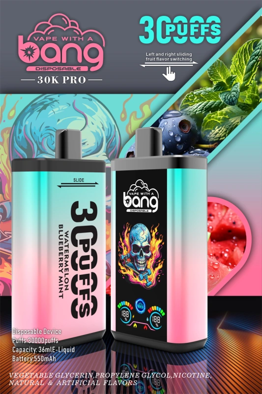 Bang 30000 Puffs Pro Big Screen Double Flavors Wholesale Vape Disposable Electronic Cigarette 550mah Rechargeable 1.0ohm Mesh Coil 36ml Pod Pen