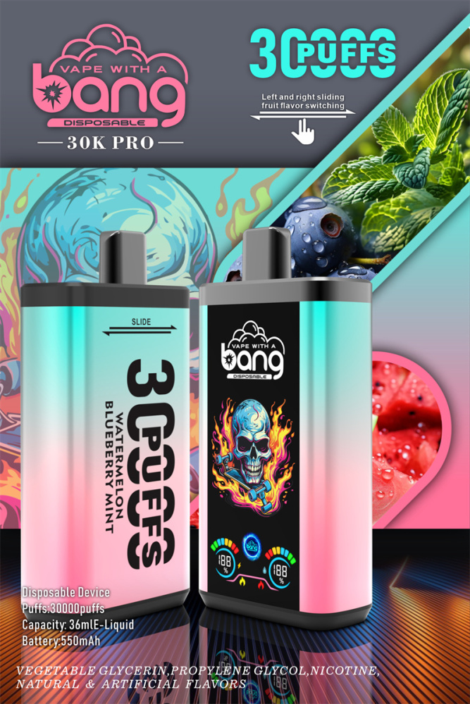 Bang 30000 Puffs Pro Big Screen Double Flavors Wholesale Vape Disposable Electronic Cigarette 550mah Rechargeable 1.0ohm Mesh Coil 36ml Pod Pen