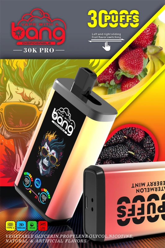 Bang 30000 Puffs Pro Big Screen Double Flavors Wholesale Vape Disposable Electronic Cigarette 550mah Rechargeable 1.0ohm Mesh Coil 36ml Pod Pen
