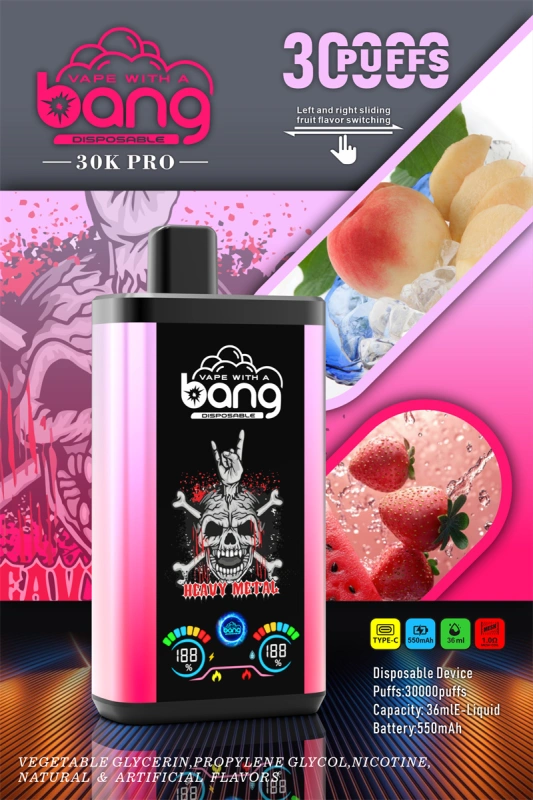 Bang 30000 Puffs Pro Big Screen Double Flavors Wholesale Vape Disposable Electronic Cigarette 550mah Rechargeable 1.0ohm Mesh Coil 36ml Pod Pen
