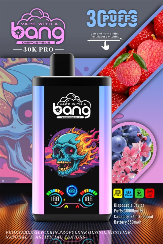 Bang 30000 Puffs Pro Big Screen Double Flavors Wholesale Vape Disposable Electronic Cigarette 550mah Rechargeable 1.0ohm Mesh Coil 36ml Pod Pen
