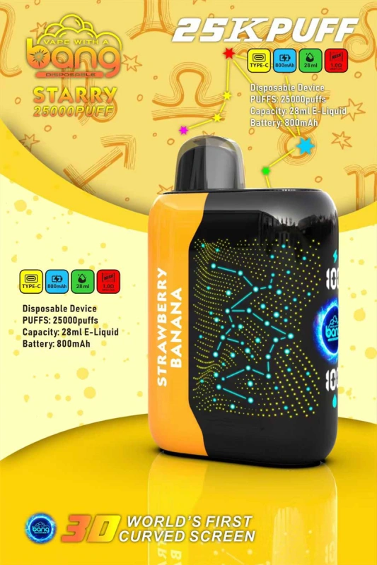 Bang Starry 25000 Puffs 3D Curved Screen Wholesale Vape Disposable Electronic Cigarette 800mah Rechargeable 1.0ohm Mesh Coil 28ml Pod Vaper Pen