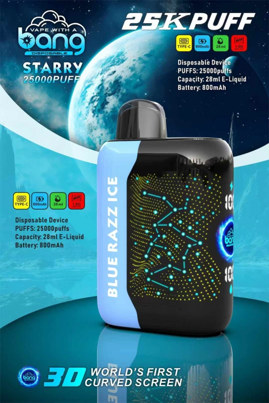 Bang Starry 25000 Puffs 3D Curved Screen Wholesale Vape Disposable Electronic Cigarette 800mah Rechargeable 1.0ohm Mesh Coil 28ml Pod Vaper Pen
