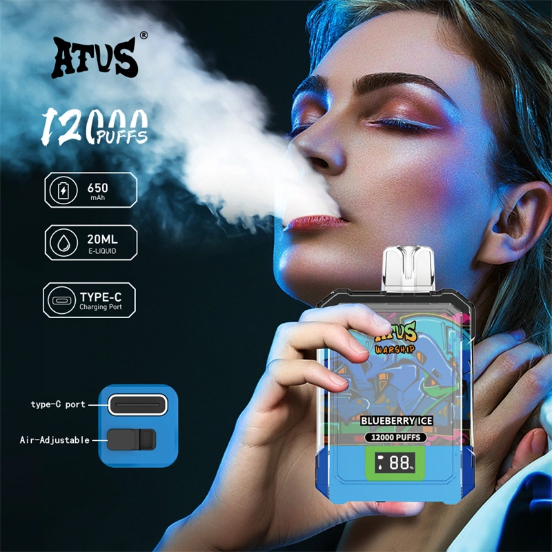 ATVS Warship 12000 Puffs Smart Screen Wholesale Vape Disposable Electronic Cigarette 20ML Mesh Coil Pod Puff 12k Adjustable Airflow 650mah Battery Vaper Pen