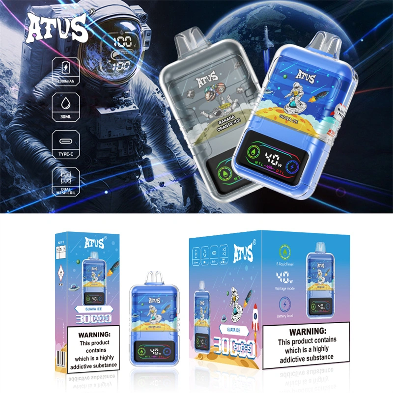ATVS 30000 Puffs Smart Screen Wholesale Vape Disposable Electronic Cigarette 30ML Dual Mesh Coil Pod Puff 25k Adjustable Airflow 1000mah Battery Vaper Shisha Flavors Pen