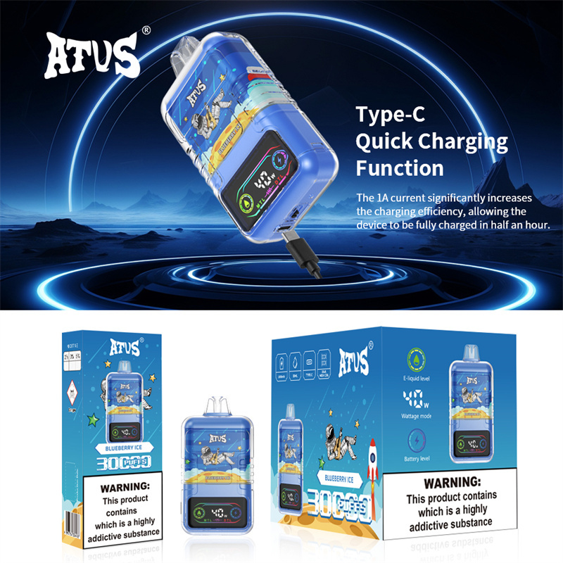 ATVS 30000 Puffs Smart Screen Wholesale Vape Disposable Electronic Cigarette 30ML Dual Mesh Coil Pod Puff 25k Adjustable Airflow 1000mah Battery Vaper Shisha Flavors Pen