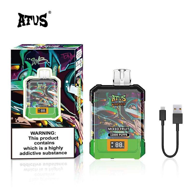 ATVS Warship 12000 Puffs Smart Screen Wholesale Vape Disposable Electronic Cigarette 20ML Mesh Coil Pod Puff 12k Adjustable Airflow 650mah Battery Vaper Pen