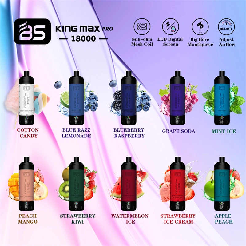 Breze BS Kingmax Pro 18000 Puffs LED Digital Screen Wholesale Vape Disposable Electronic Cigarettes Puff 18k 24ML Pod Mesh Coil Sub-ohm Adjustable Airflow DTL Leather Vaper 600mah Rechargeable Battery