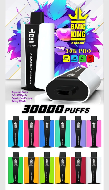 Bang King 30000 Pro Puffs Wholesale Vape Disposable Electronic Cigarette 850mah Rechargeable 1.0ohm Mesh Coil 36ml Pod Vaper