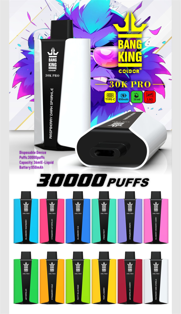 Bang King 30000 Pro Puffs Wholesale Vape Disposable Electronic Cigarette 850mah Rechargeable 1.0ohm Mesh Coil 36ml Pod Vaper