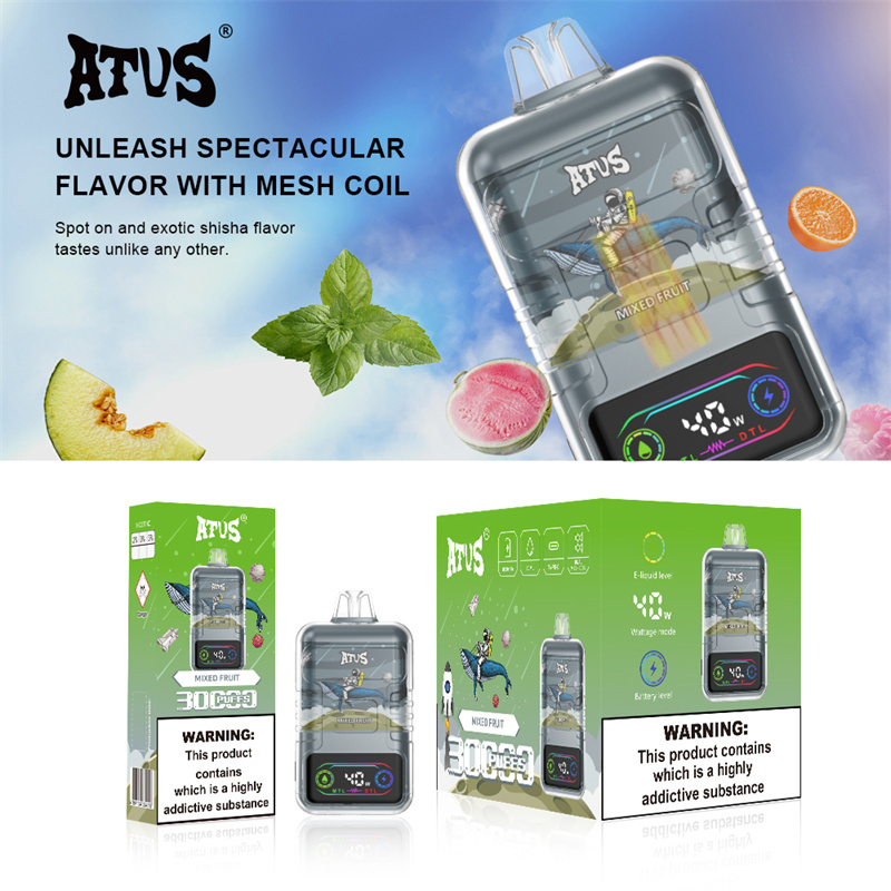 ATVS 30000 Puffs Smart Screen Wholesale Vape Disposable Electronic Cigarette 30ML Dual Mesh Coil Pod Puff 25k Adjustable Airflow 1000mah Battery Vaper Shisha Flavors Pen