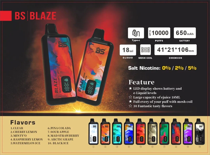 Breze BS Blaze 10000 Puffs LED Digital Screen Wholesale Vape Disposable Electronic Cigarettes Puff 10k 18ML Pod Mesh Coil 650mah Rechargeable Battery Vaper