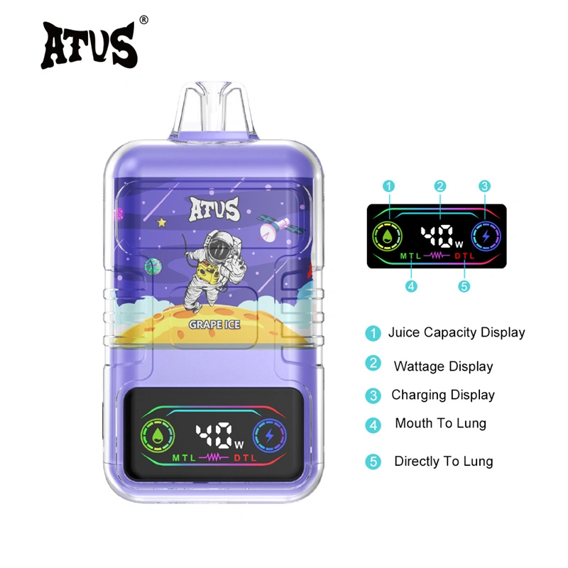 ATVS 30000 Puffs Smart Screen Wholesale Vape Disposable Electronic Cigarette 30ML Dual Mesh Coil Pod Puff 25k Adjustable Airflow 1000mah Battery Vaper Shisha Flavors Pen