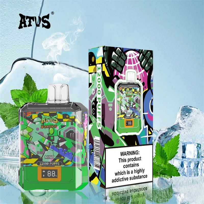 ATVS Warship 12000 Puffs Smart Screen Wholesale Vape Disposable Electronic Cigarette 20ML Mesh Coil Pod Puff 12k Adjustable Airflow 650mah Battery Vaper Pen