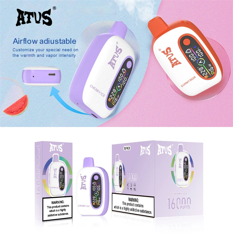 ATVS 16000 Puffs Smart Screen Wholesale Vape Disposable Electronic Cigarette 18ML Dual Mesh Coil Pod Puff 16k Adjustable Airflow 750mah Battery Vaper Pen