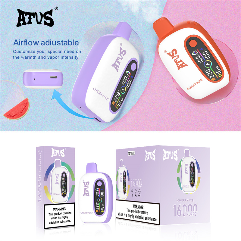 ATVS 16000 Puffs Smart Screen Wholesale Vape Disposable Electronic Cigarette 18ML Dual Mesh Coil Pod Puff 16k Adjustable Airflow 750mah Battery Vaper Pen