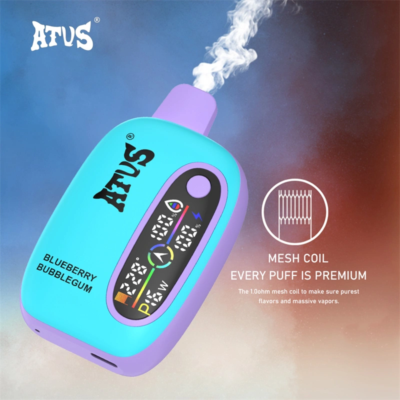 ATVS 16000 Puffs Smart Screen Wholesale Vape Disposable Electronic Cigarette 18ML Dual Mesh Coil Pod Puff 16k Adjustable Airflow 750mah Battery Vaper Pen