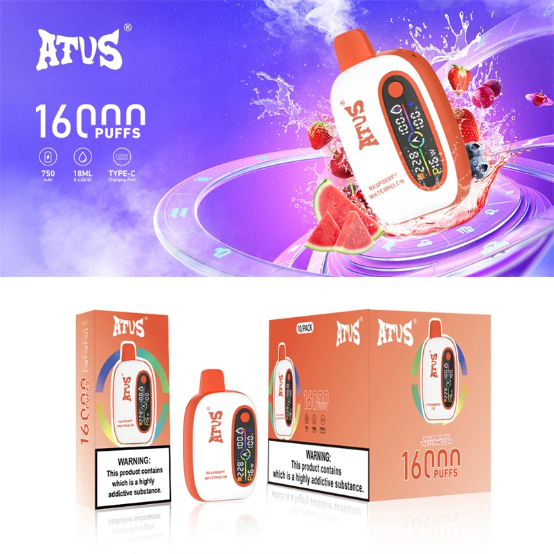 ATVS 16000 Puffs Smart Screen Wholesale Vape Disposable Electronic Cigarette 18ML Dual Mesh Coil Pod Puff 16k Adjustable Airflow 750mah Battery Vaper Pen