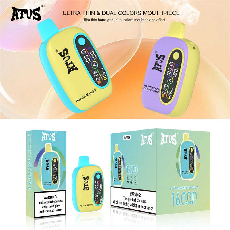 ATVS 16000 Puffs Smart Screen Wholesale Vape Disposable Electronic Cigarette 18ML Dual Mesh Coil Pod Puff 16k Adjustable Airflow 750mah Battery Vaper Pen