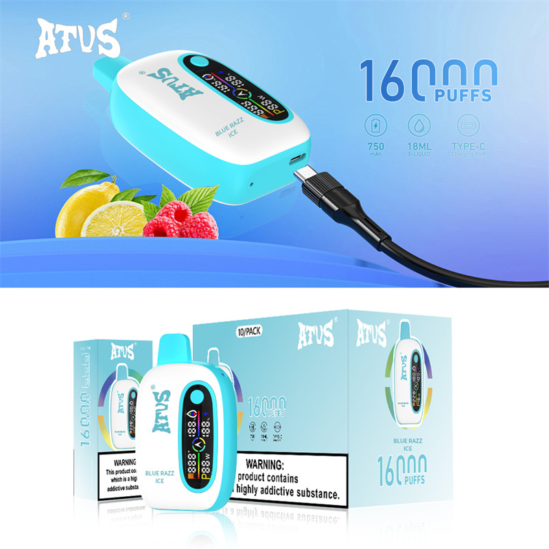 ATVS 16000 Puffs Smart Screen Wholesale Vape Disposable Electronic Cigarette 18ML Dual Mesh Coil Pod Puff 16k Adjustable Airflow 750mah Battery Vaper Pen