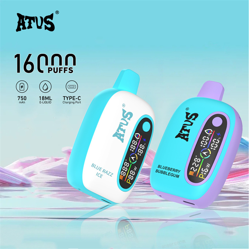 ATVS 16000 Puffs Smart Screen Wholesale Vape Disposable Electronic Cigarette 18ML Dual Mesh Coil Pod Puff 16k Adjustable Airflow 750mah Battery Vaper Pen